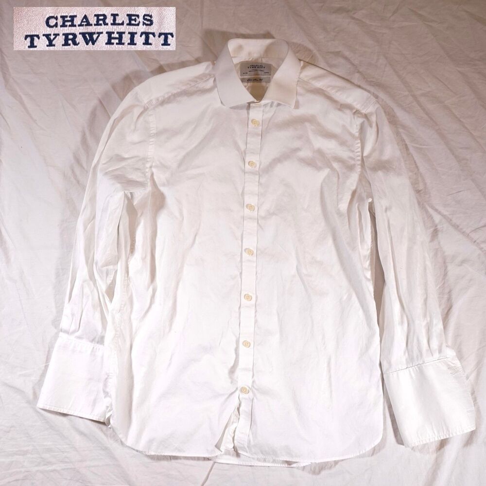 Charles Tyrwhitt Dress Shirt Mens 16.5-34 White French Cuff Extra Slim Fit